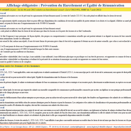 Affichage harcèlement sexuel et moral