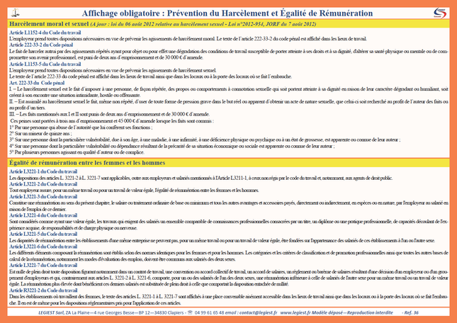 Affichage harcèlement sexuel et moral