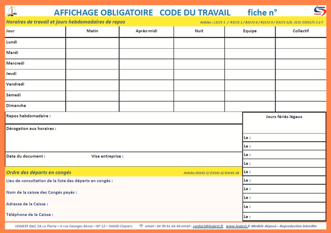 Affichage des heures de travail
