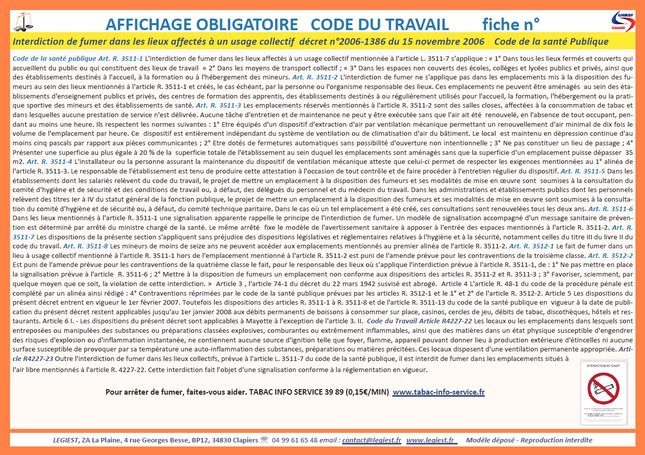 Affichage obligatoire interdiction de fumer
