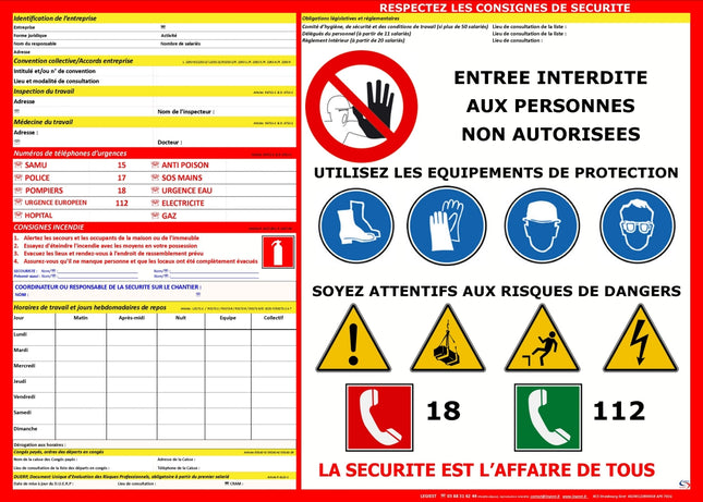 Affichage de sécurité sur les chantiers