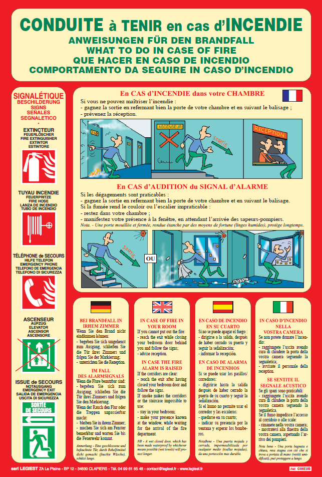Conduite en cas d'incendie - Chambre d'hôtel