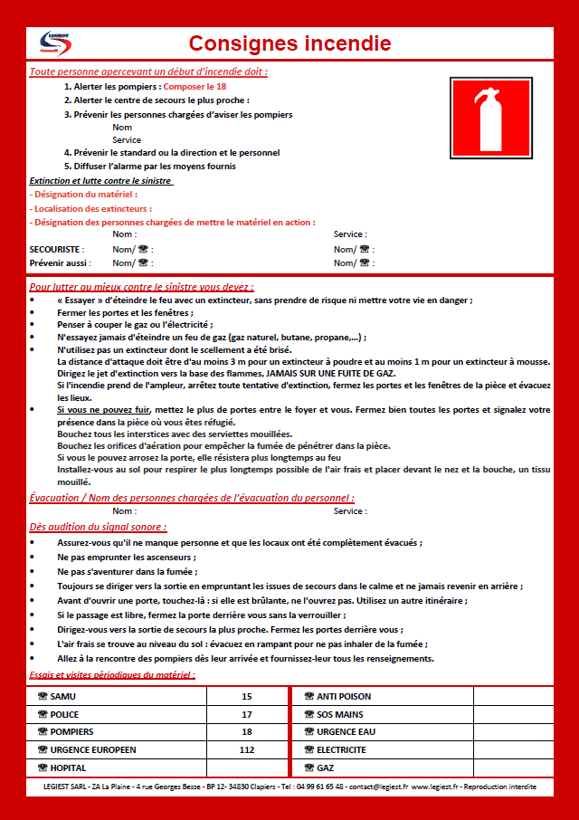 Consignes incendie