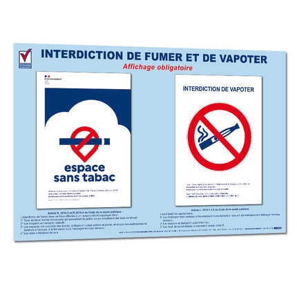 Interdiction de fumer et de vapoter - panneau plastifié semi-rigide