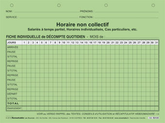 Fiche individuelle de décompte - horaire non collectif