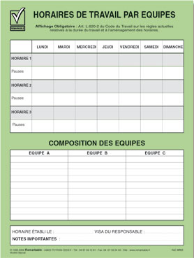 Affichage des horaires de travail par équipe
