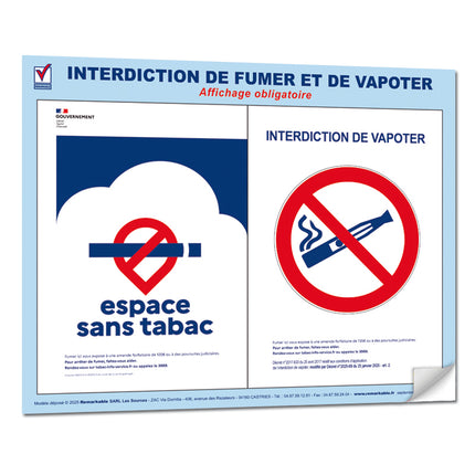 Adhésif format A4 Interdiction de fumer et de vapoter