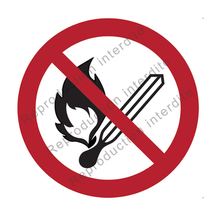 Flammes nues interdites; Feu et source d'allumage non protégée interdits, interdiction de fumer