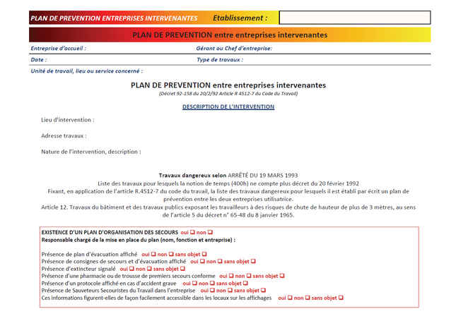 Plan de prévention et de sécurité - PPSPS