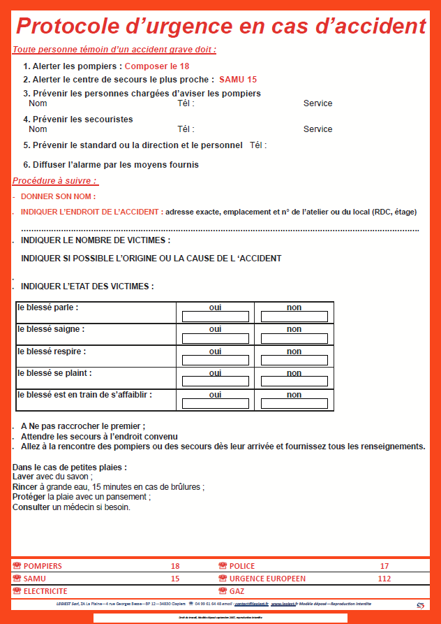 Protocole d'urgence en cas d'accident