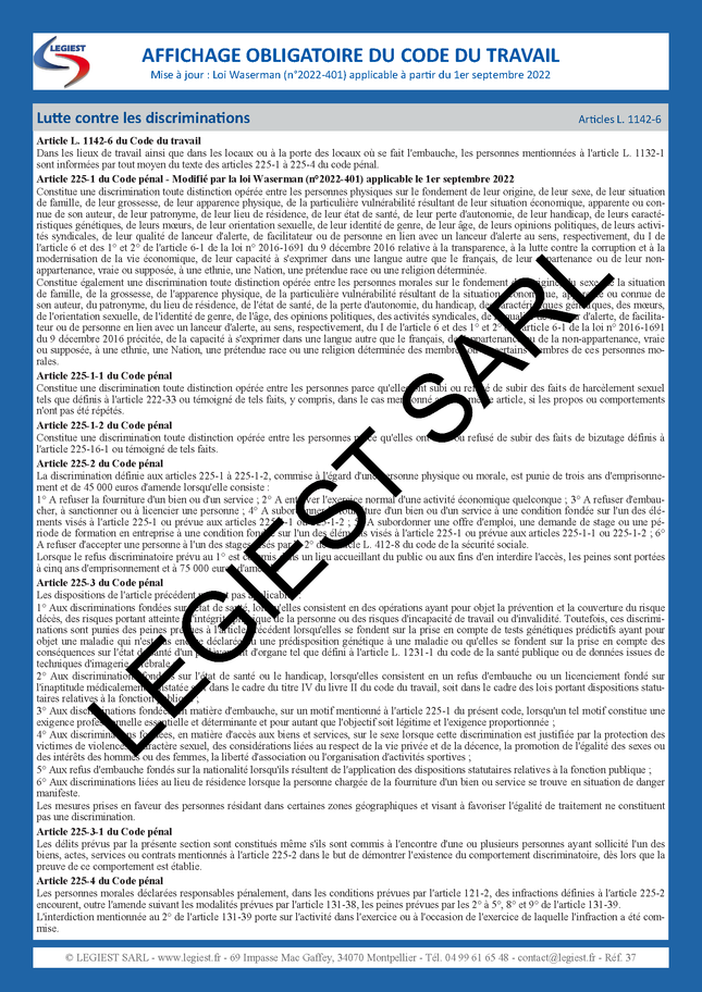 Affichage Obligatoire : Lutte contre les discriminations