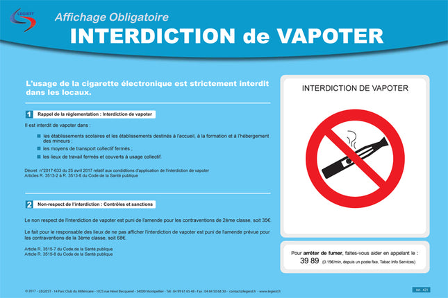 Affichage Interdiction de vapoter - Version numérique