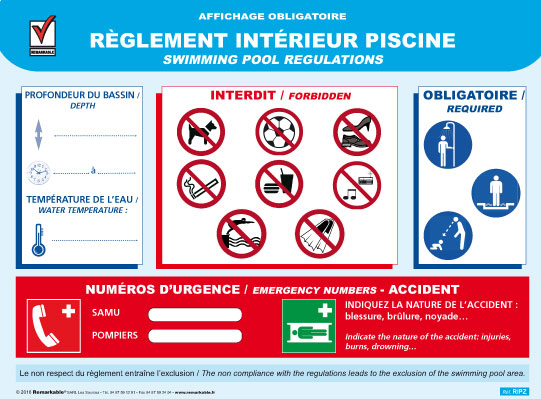 Affichage règlement intérieur piscine