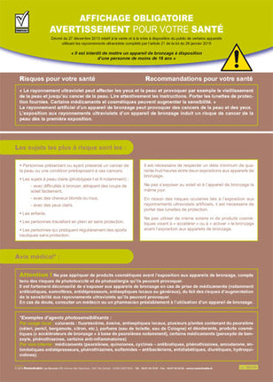 Affichage sécurité en cabine de bronzage