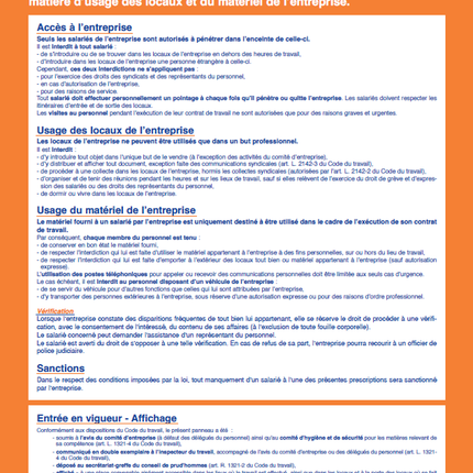 usage des locaux et du matériel de l'entreprise